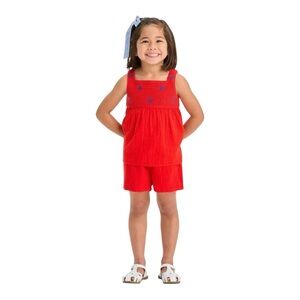Cat & Jack Toddler Girls Red Smocked Star Tank Top Shorts Set 18M NWT Summer